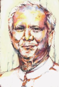 A custom portrait by Houston watercolor artist Tasnuva Rahman, capturing emotion through the delicate transparency of the watercolor medium.