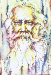A soulful watercolor wash portrait of an elderly man with flowing white hair, highlighting the masterful technique of Houston artist Tasnuva Rahman.